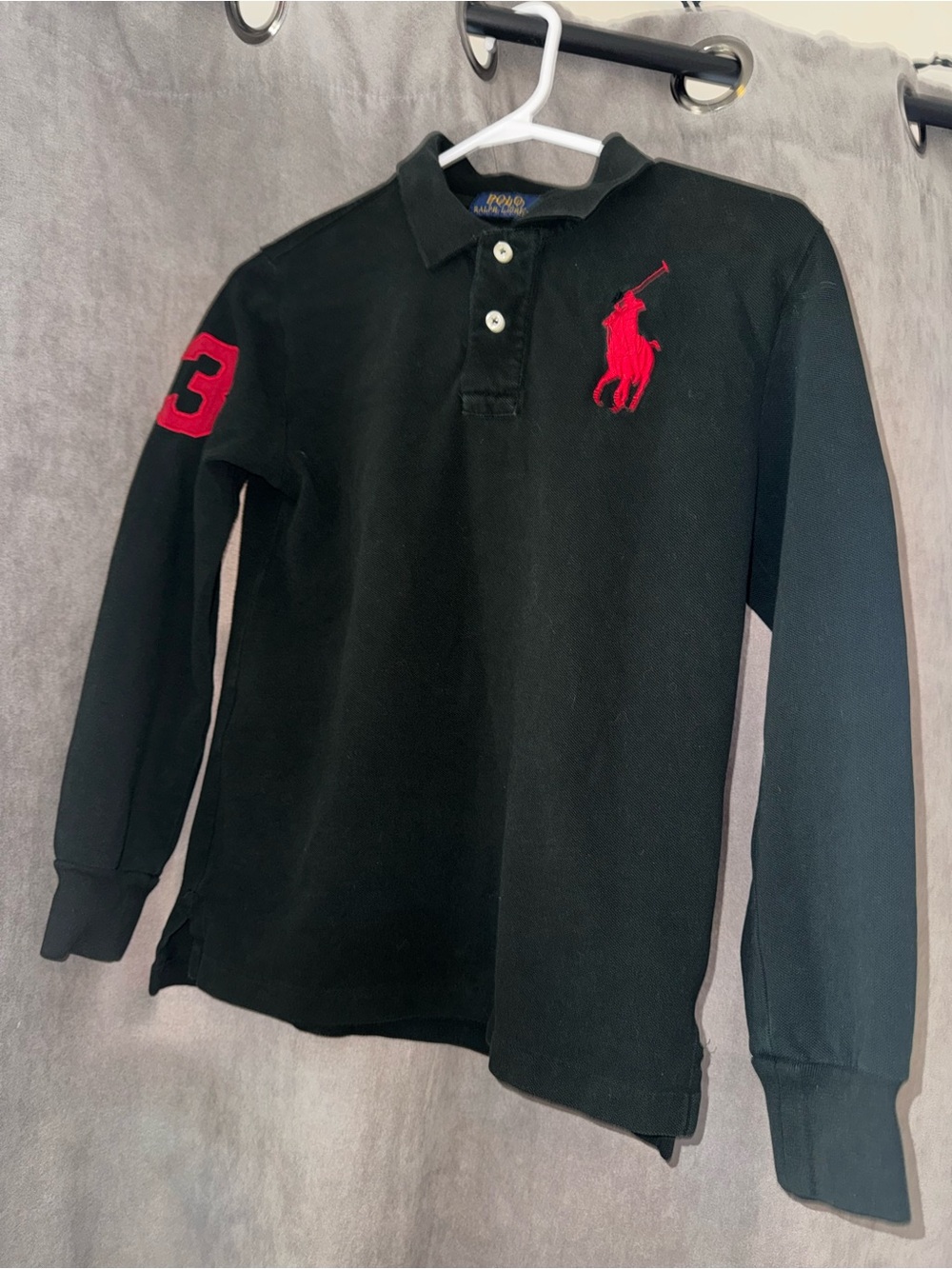 Ralph Lauren Kids Black Long-Sleeve Polo with Red Logo 10-12